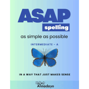 ASAP Spelling Intermediate with blue gradient background and blue butterfly motif.